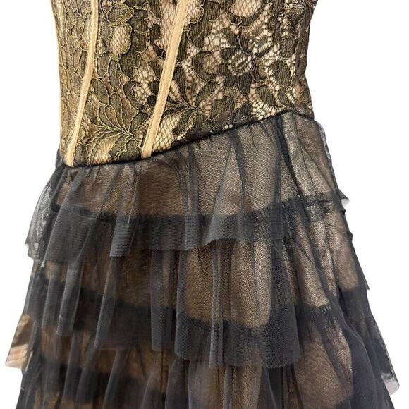 Deb Womens Black Tulle Lace Ruffle Whimsigoth Strapless Coquette Prom Dress 9/10 - Picture 9 of 16